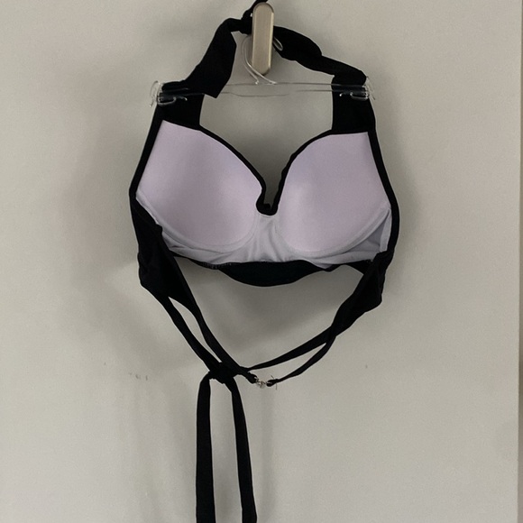 Black bikini tankini crossover criss-cross halter top padded - Picture 3 of 6